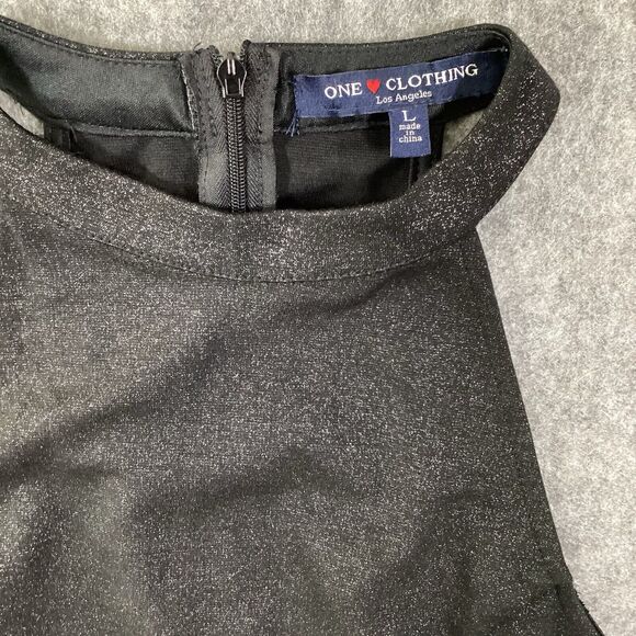 One Clothing Shimmer Sparkle Black Short Sleeveless Halter Romper Pockets Size L - Picture 9 of 14